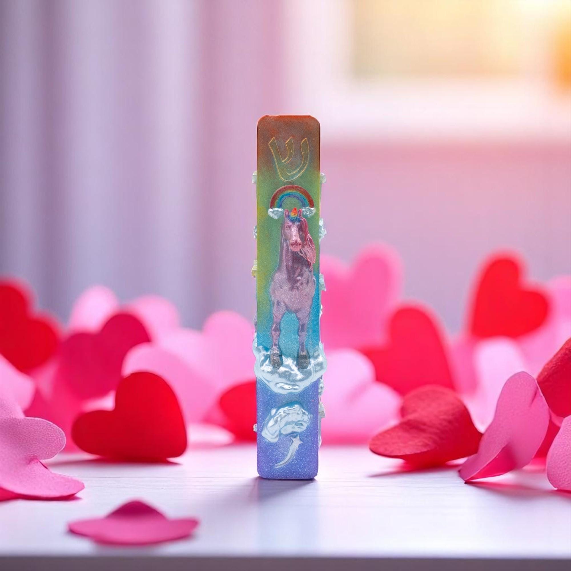 Unicorn Mezuzah Cover for a Girl's Room – Handmade Resin Judaica Case, Unique Themed Artisan Mezuzah Holder Bat Mitzvah Gift