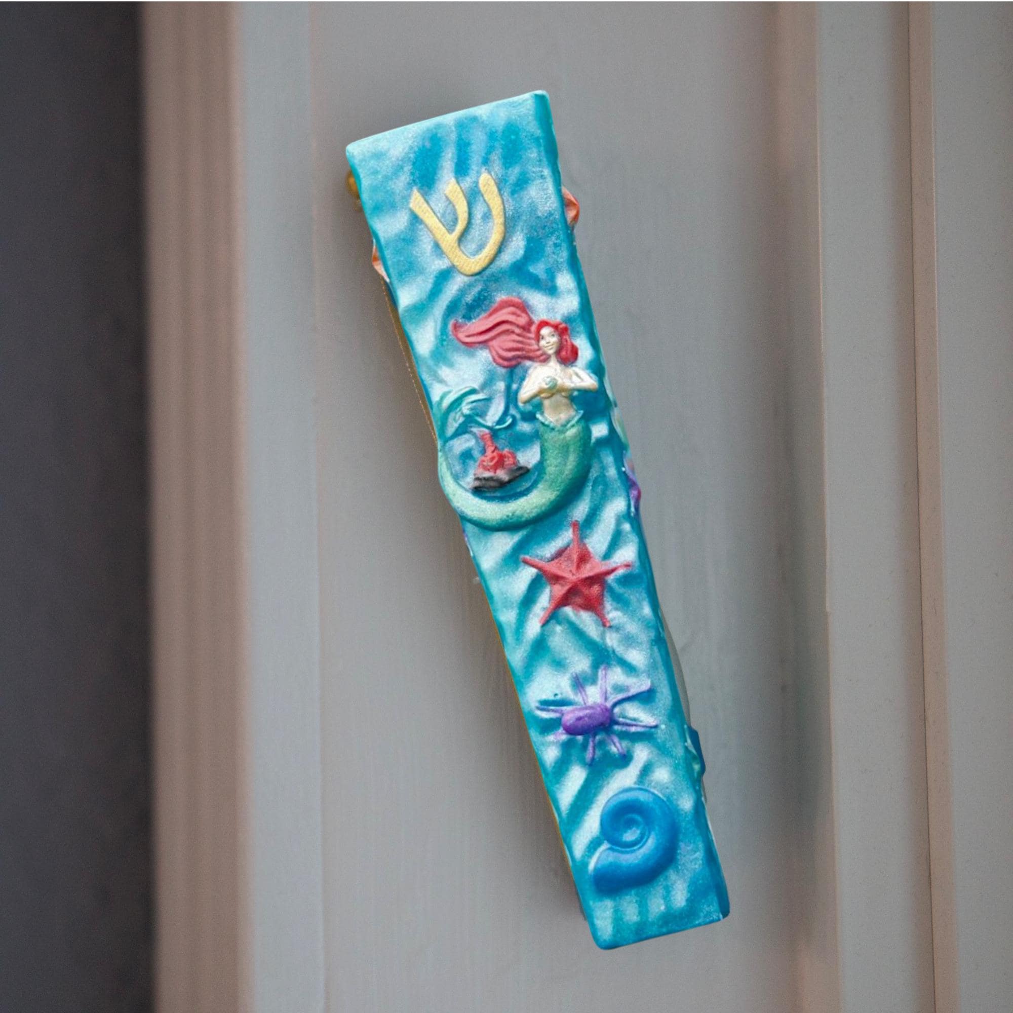 Mermaid Movie Inspired Mezuzah Cover – Handmade Resin Judaica Case, Unique Themed Artisan Mezuzah Holder - Girls Room Mezuzah