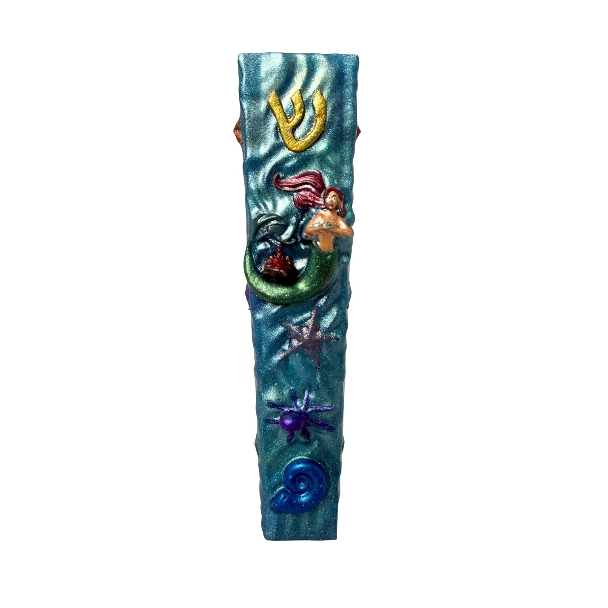 Mermaid Movie Inspired Mezuzah Cover – Handmade Resin Judaica Case, Unique Themed Artisan Mezuzah Holder - Girls Room Mezuzah