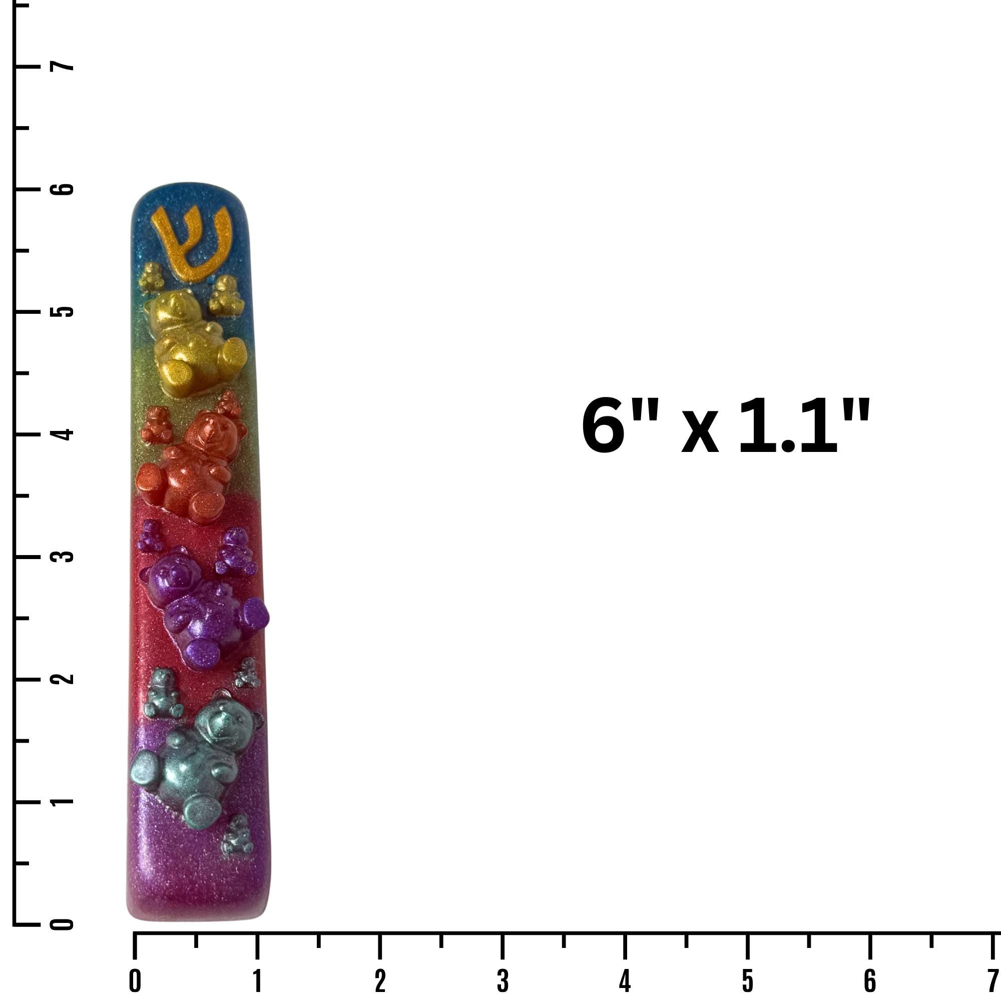 Sparkly Gummy Bears Mezuzah Cover – Handmade Resin Judaica Case, Unique Themed Artisan Mezuzah Holder Perfect for Children's Rooms