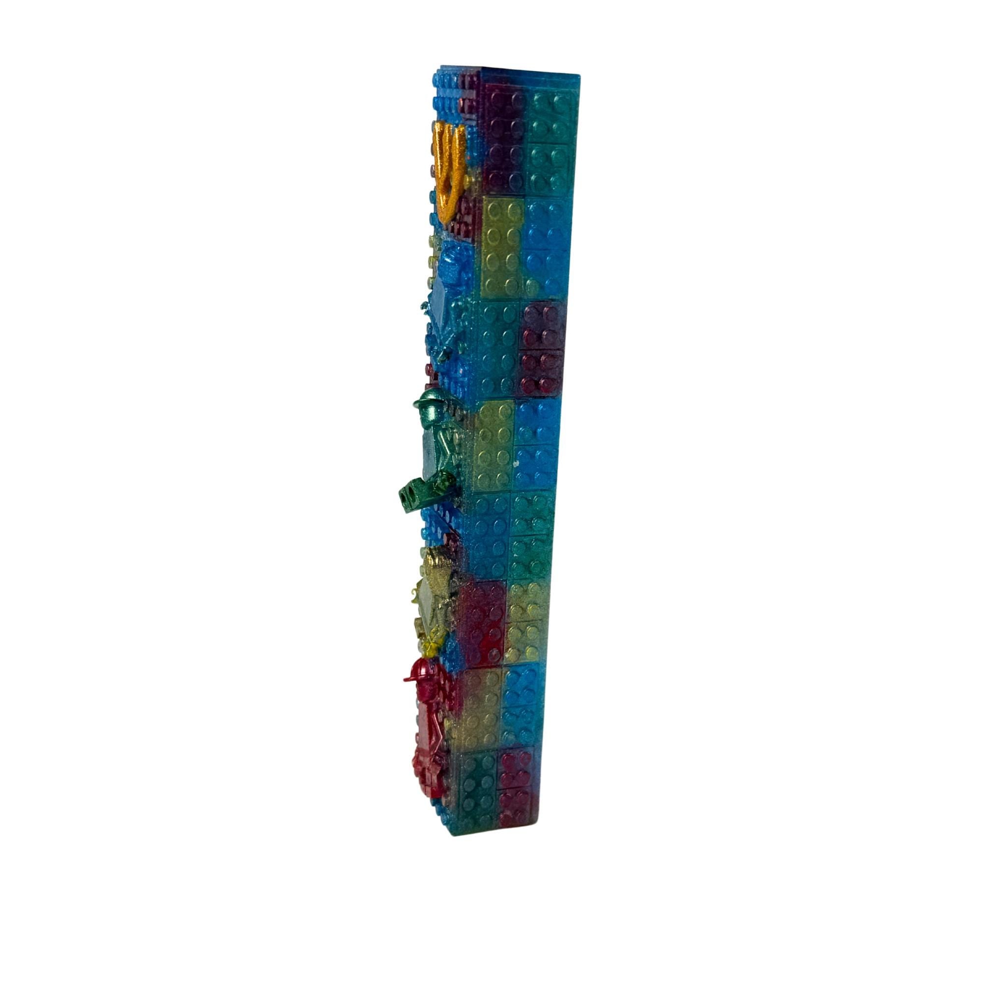Toy Brick Mezuzah Cover – Handmade Resin Judaica Case, Unique Brick-Themed Artisan Mezuzah Holder Perfect Gift for Children's Rooms