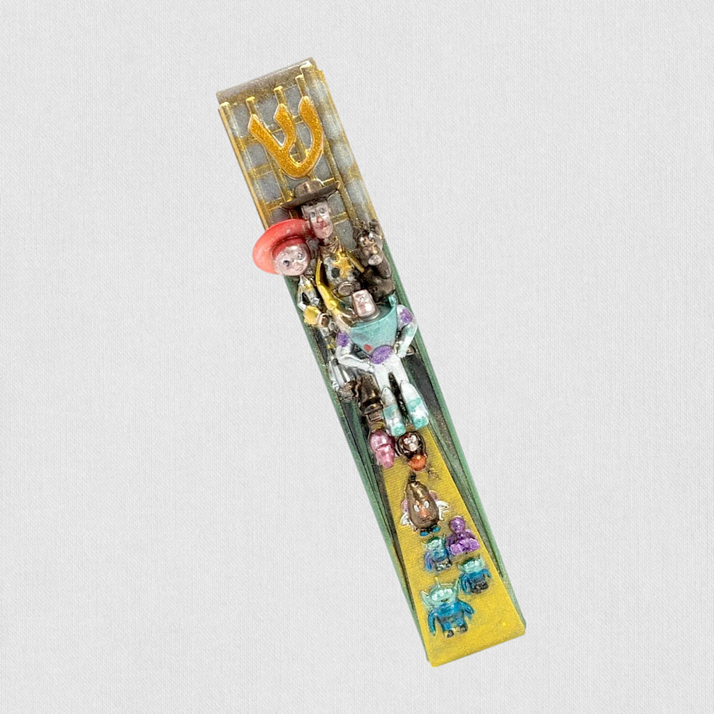 Toy Movie Inspired Mezuzah Cover – Handmade Resin Judaica Case, Unique Themed Artisan Mezuzah Holder