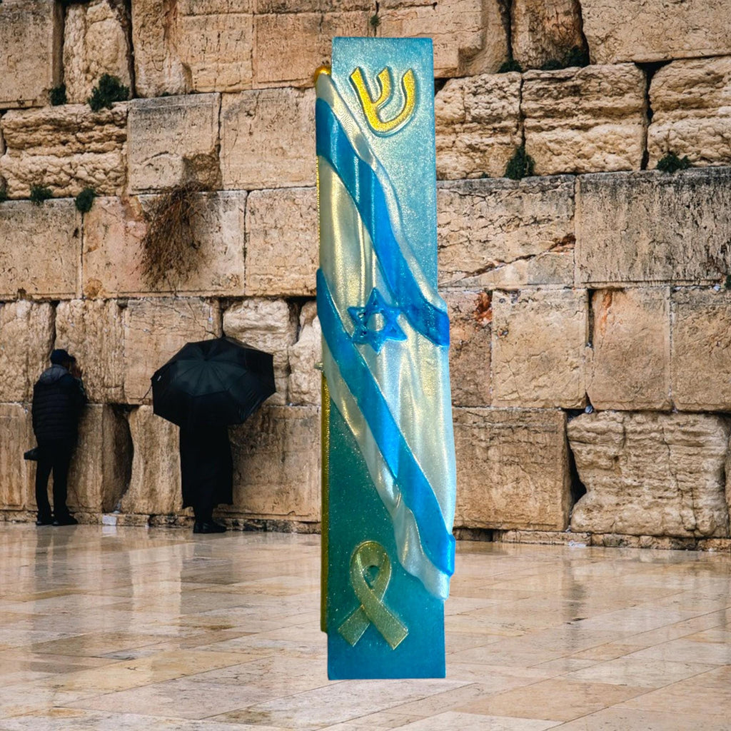 Israeli Solidarity Mezuzah Cover - Bring Our Hostages Home - Handmade Resin Judaica Case, Unique Artisan Mezuzah Holder