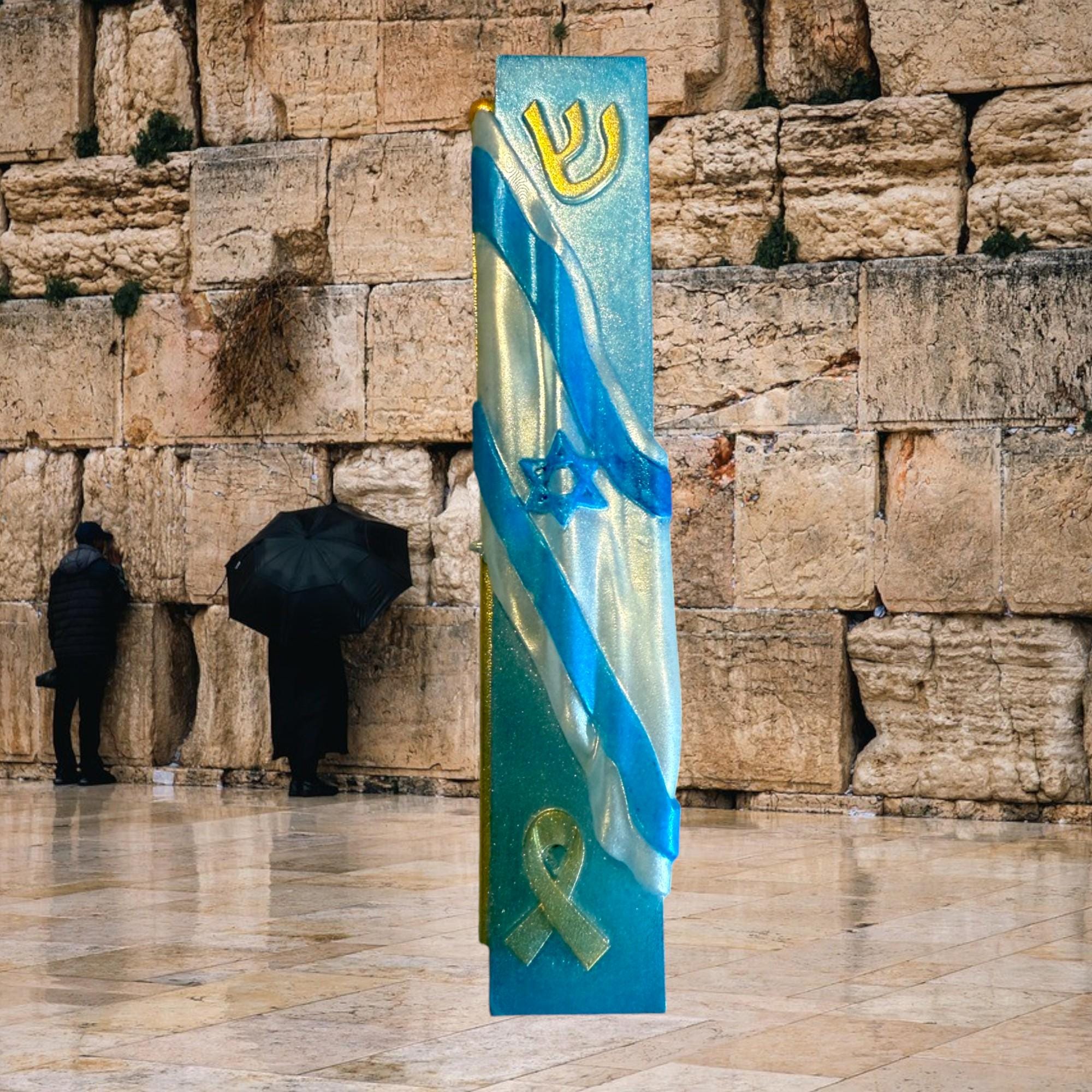 Israeli Solidarity Mezuzah Cover - Bring Our Hostages Home - Handmade Resin Judaica Case, Unique Artisan Mezuzah Holder