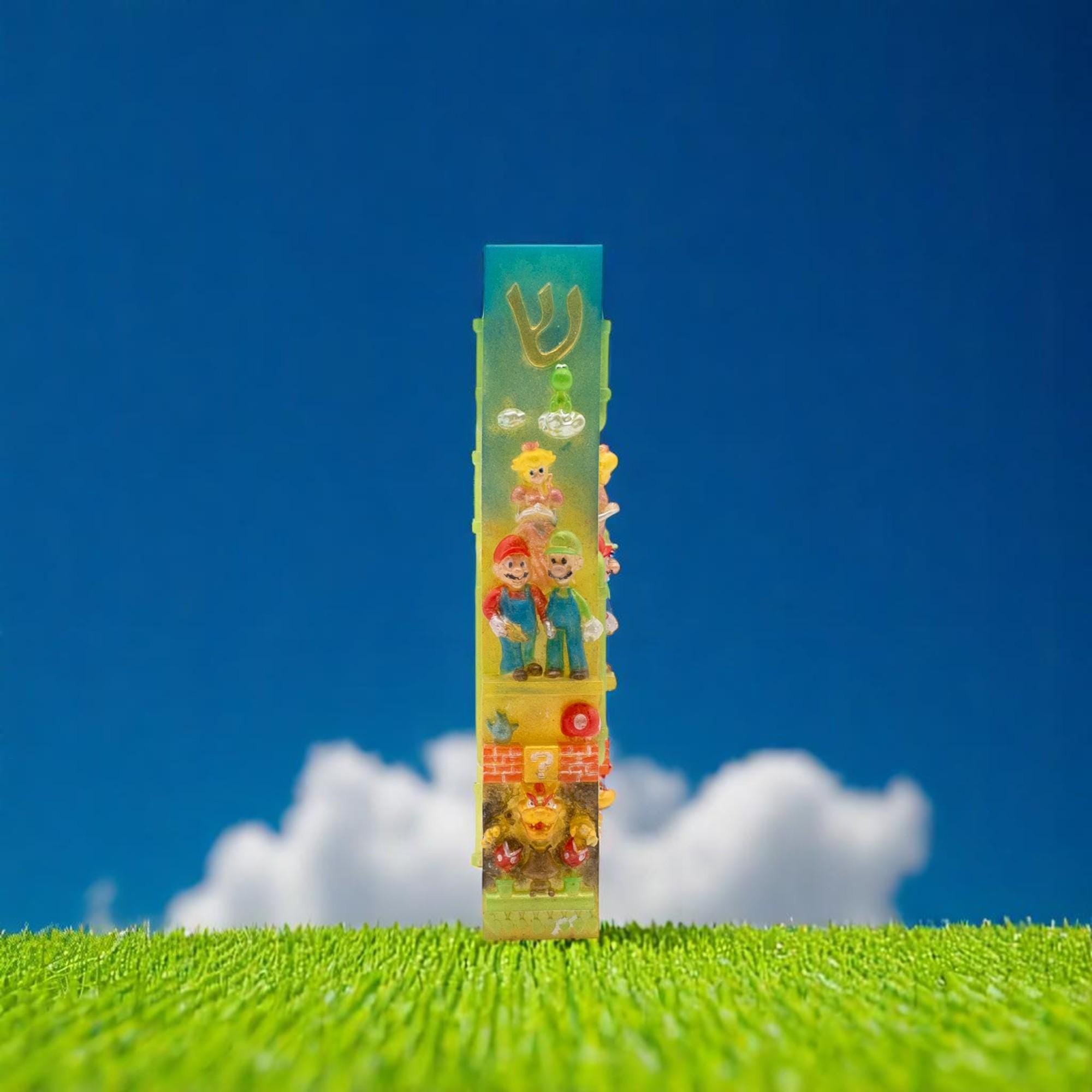 Mario K Video Game Mezuzah Cover – Handmade Resin Judaica Case, Unique Themed Artisan Mezuzah Holder