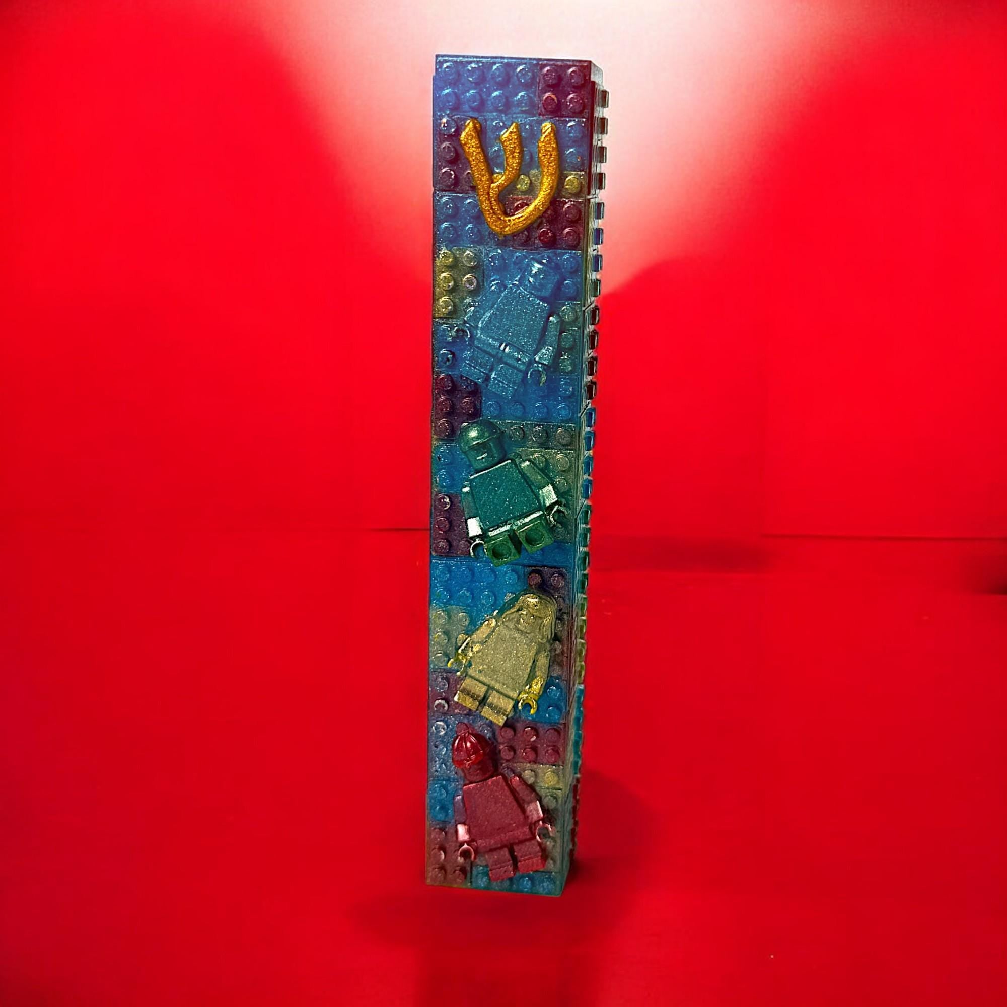 Toy Brick Mezuzah Cover – Handmade Resin Judaica Case, Unique Brick-Themed Artisan Mezuzah Holder Perfect Gift for Children's Rooms