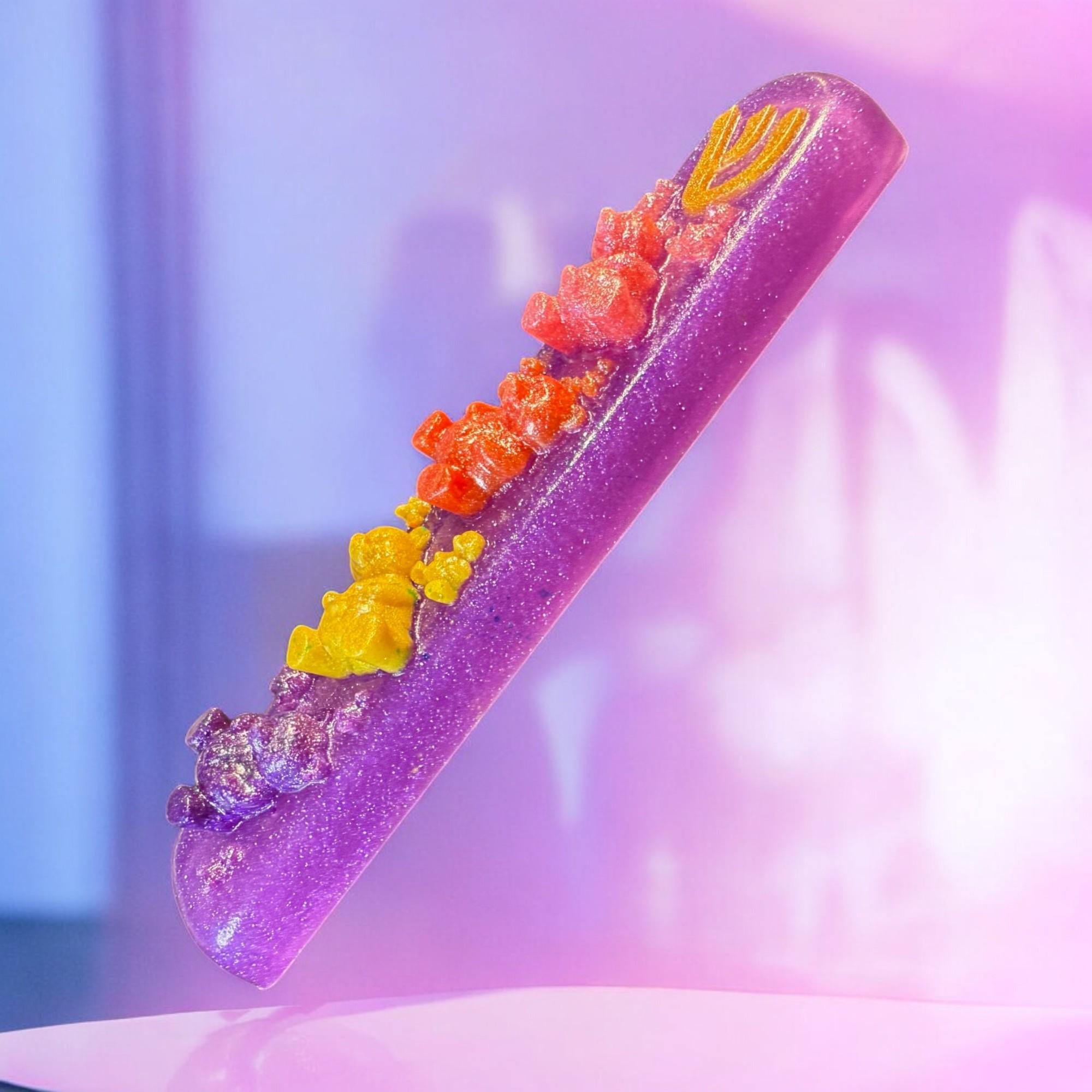Sparkly Gummy Bears Mezuzah Cover – Handmade Resin Judaica Case, Unique Themed Artisan Mezuzah Holder Perfect for Children's Rooms
