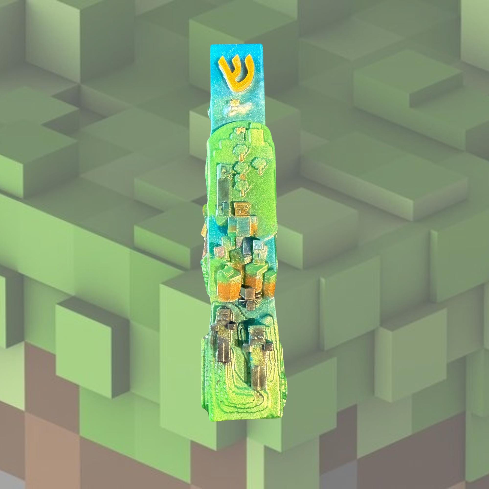 Minecraft Inspired Mezuzah Cover – Handmade Resin Judaica Case, Perfect Jewish Teenager Gift Idea Mezuzah Holder - Bar & Bat Mitzvah Gift