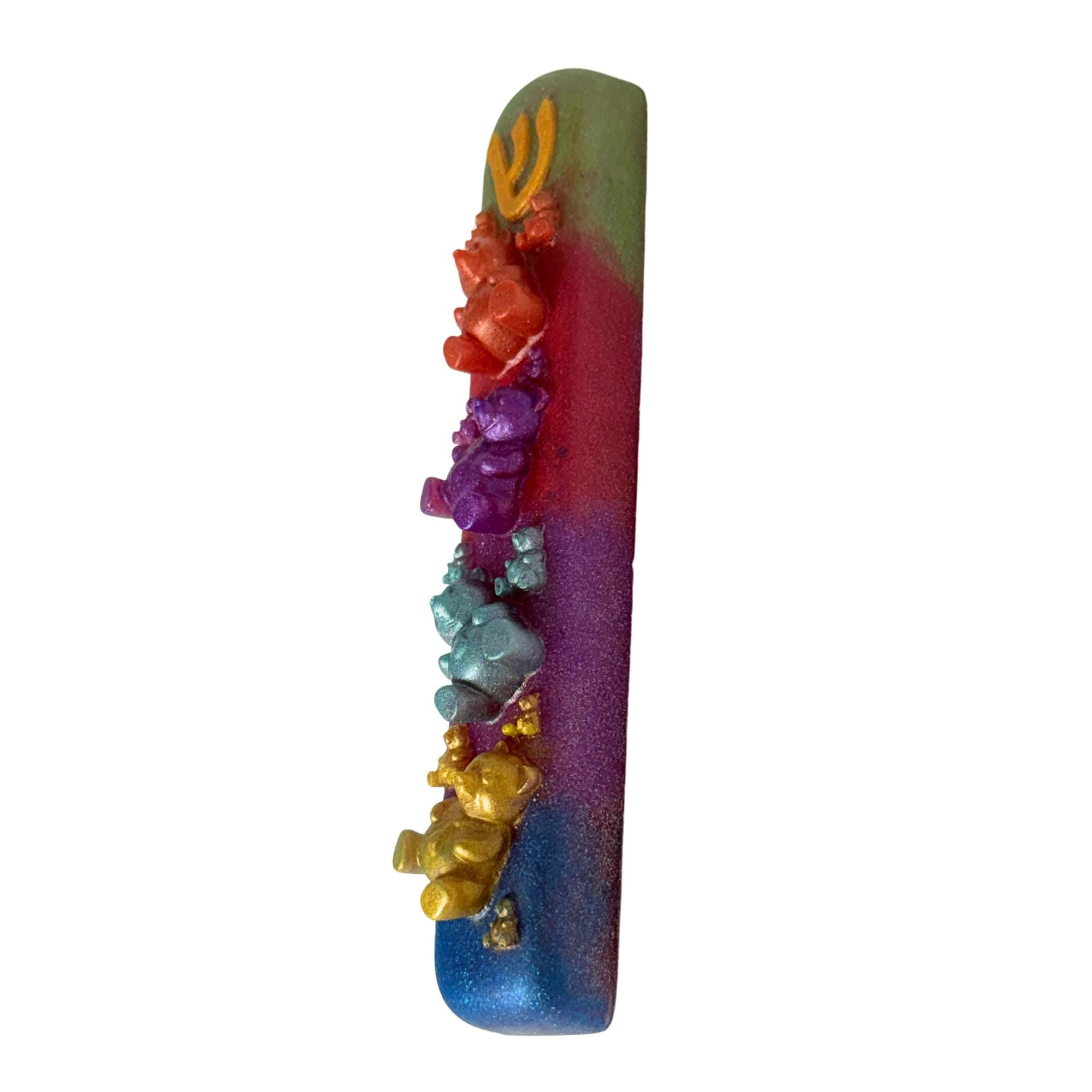 Sparkly Gummy Bears Mezuzah Cover – Handmade Resin Judaica Case, Unique Themed Artisan Mezuzah Holder Perfect for Children's Rooms