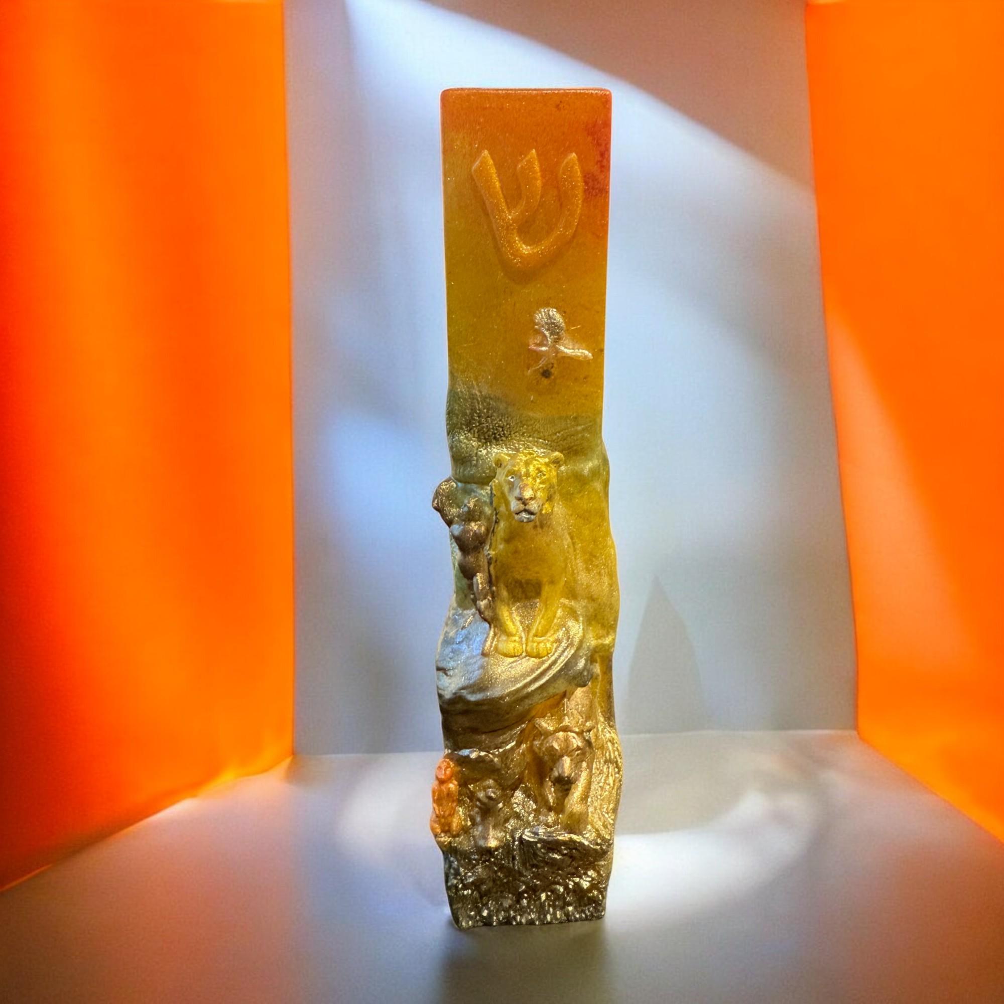 Lion Movie Inspired Mezuzah Cover – Handmade Resin Judaica Case, Unique Themed Artisan Mezuzah Holder