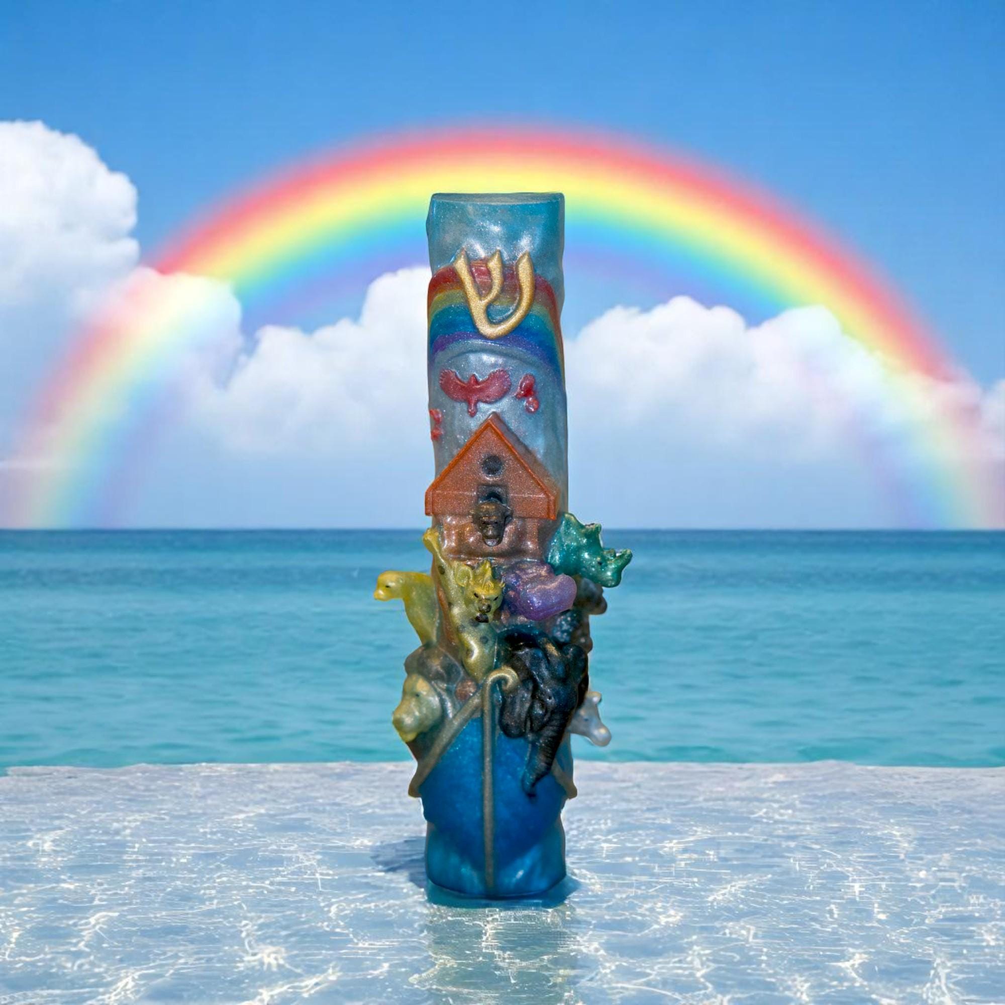 Noah's Ark Mezuzah Cover – Handmade Resin Judaica Case, Unique Ark-Themed Artisan Mezuzah Holder Perfect for Children's Rooms - Bris Gift