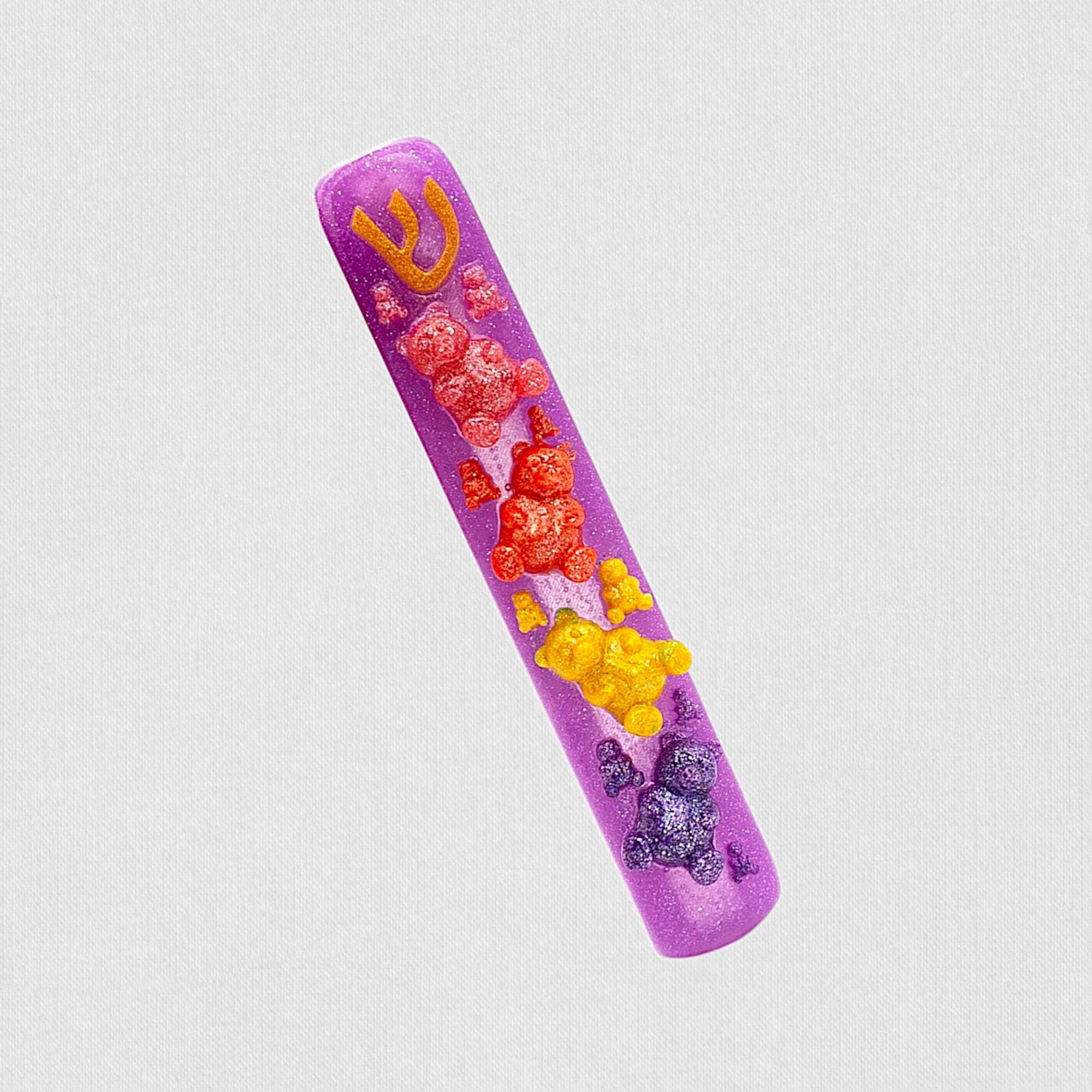 Sparkly Gummy Bears Mezuzah Cover – Handmade Resin Judaica Case, Unique Themed Artisan Mezuzah Holder Perfect for Children's Rooms