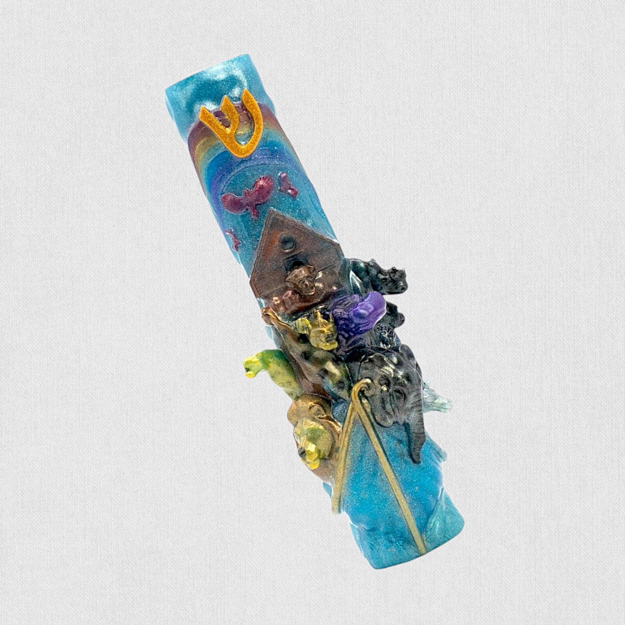Noah's Ark Mezuzah Cover – Handmade Resin Judaica Case, Unique Ark-Themed Artisan Mezuzah Holder Perfect for Children's Rooms - Bris Gift