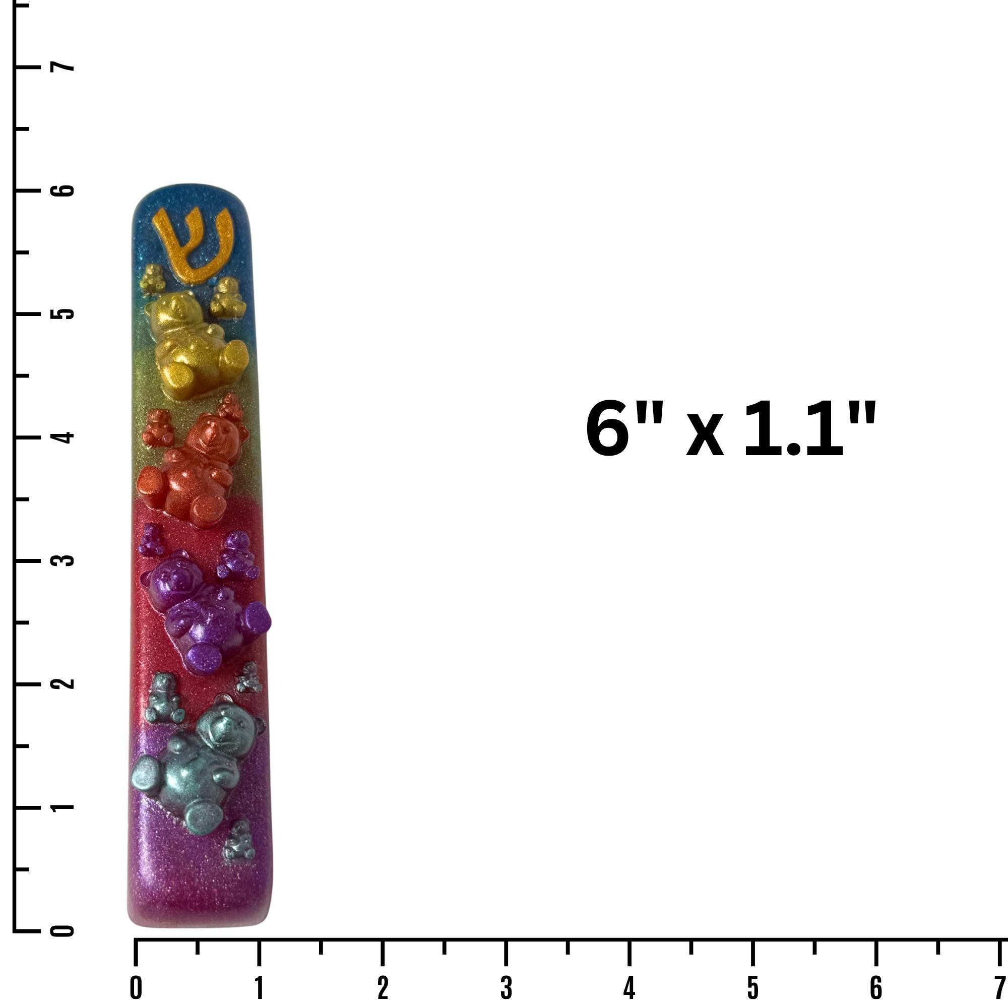 Sparkly Gummy Bears Mezuzah Cover – Handmade Resin Judaica Case, Unique Themed Artisan Mezuzah Holder Perfect for Children's Rooms