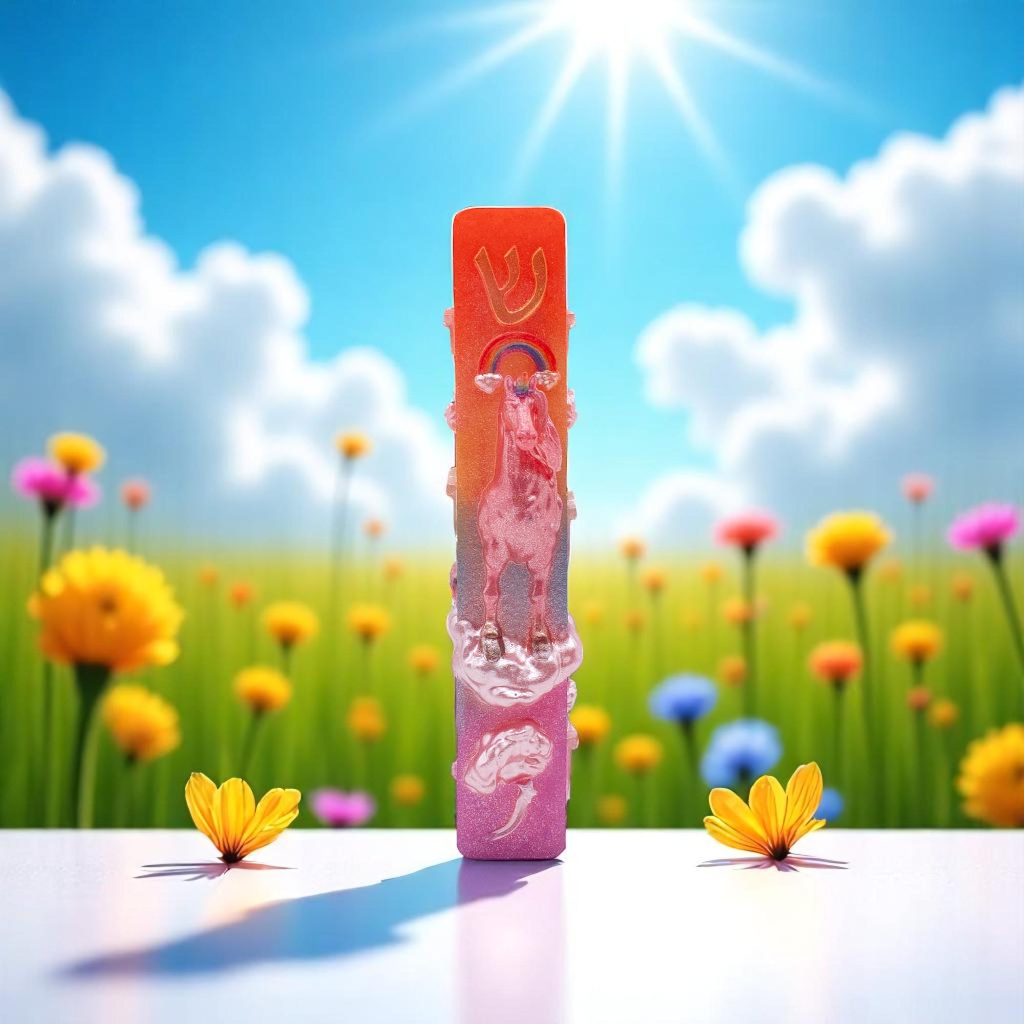 Unicorn Mezuzah Cover for a Girl's Room – Handmade Resin Judaica Case, Unique Themed Artisan Mezuzah Holder